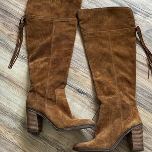 Franco Sarto Ellyn Over The Knee Boots Brown Suede EUC Size 11